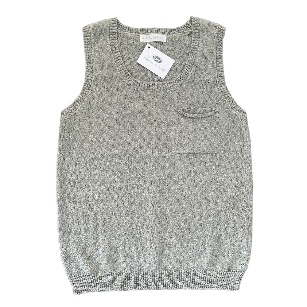 The Banyan Tree NEW Sage Green Sleeveless Sweater with Back Button Details Large